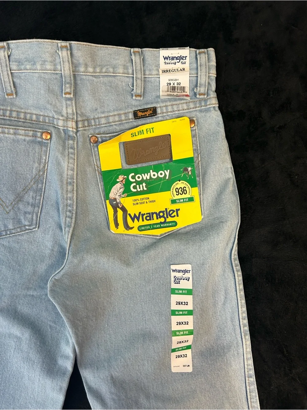 Wrangler 936 Cowboy Cut Slim Fit Jeans Men's 100% Cotton Light Wash Size 29x32